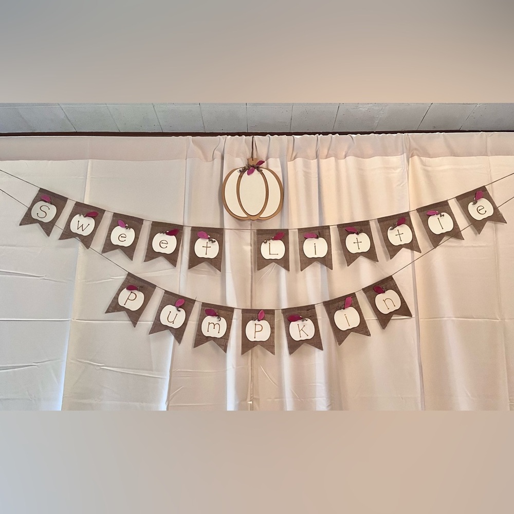 Fall Baby Shower Banner Decoration, “Sweet Little Pumpkin”, Cream/Gold/Rose Pink